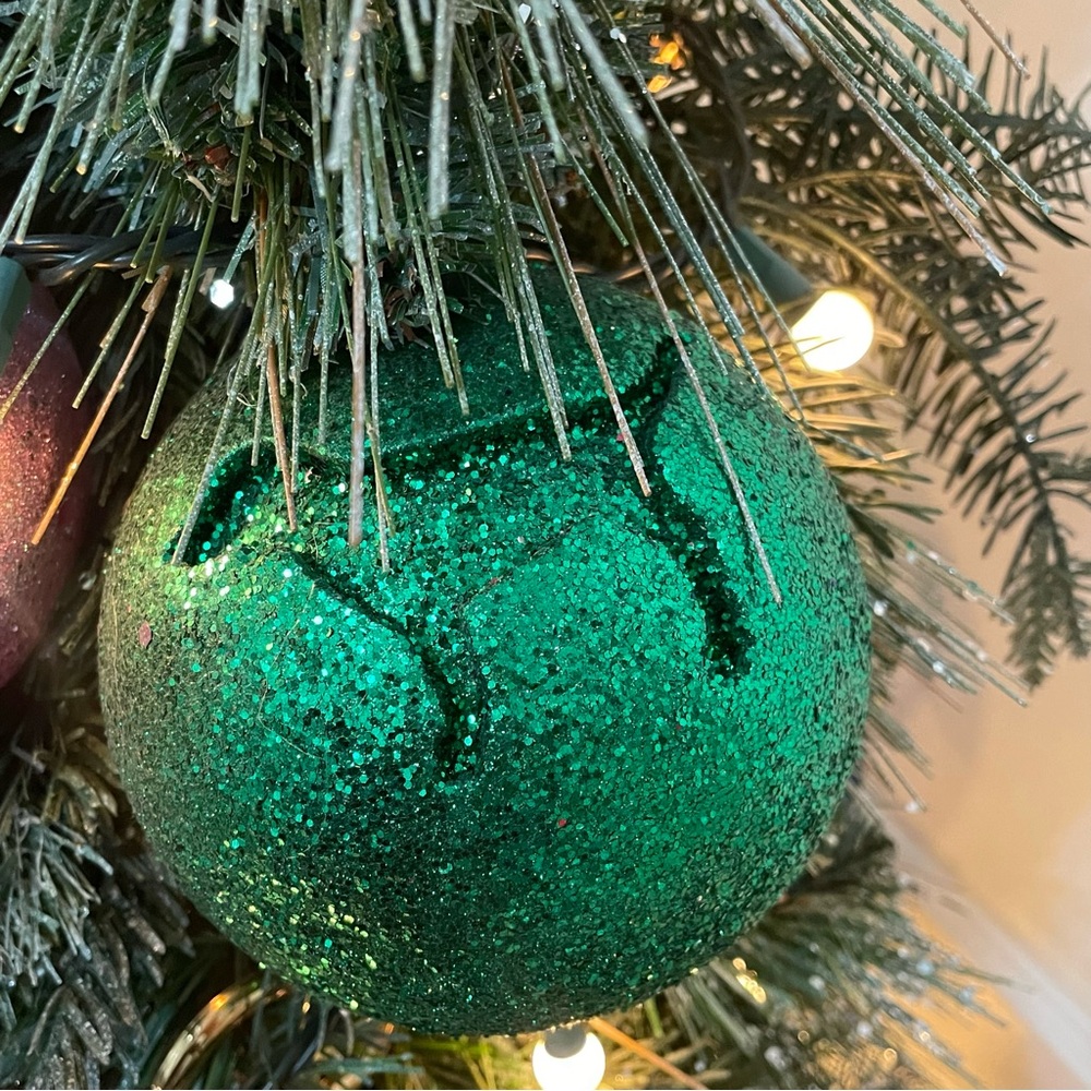 PINK Victorias Secret Large Glitter “Green Dog”‎ 16” Round Christmas Ornament
